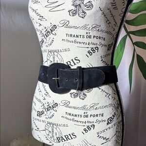 Vintage Black Suede Belt Brass Hardware Genuine Leather Made in USA